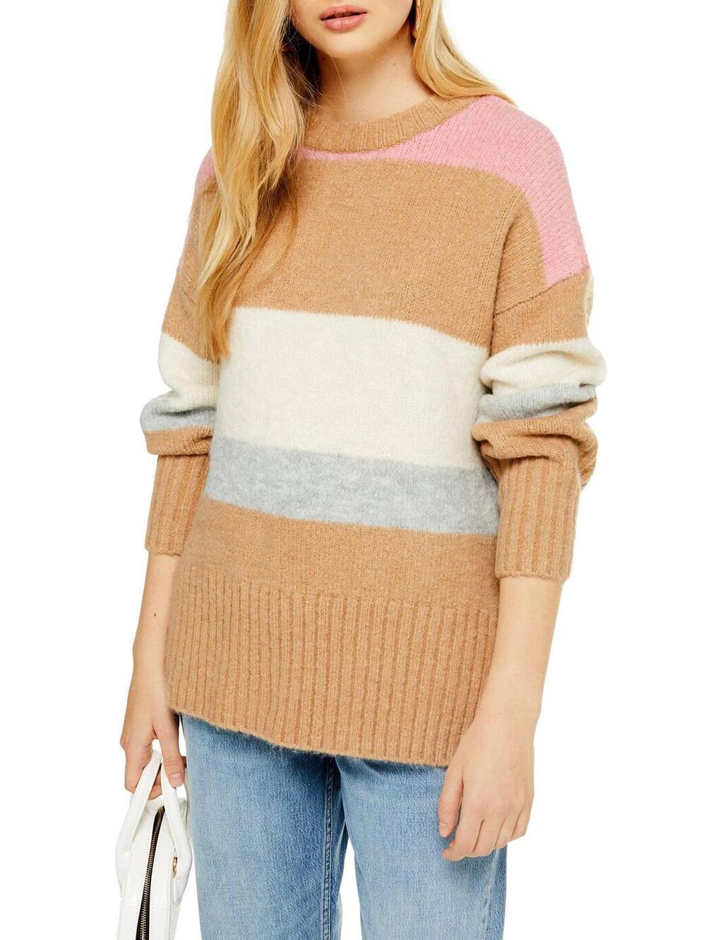 Topshop Supersoft Fuzzy Brushed Striped Sweater Oversized Cozy Knit Size 14 XL - Picture 2 of 9